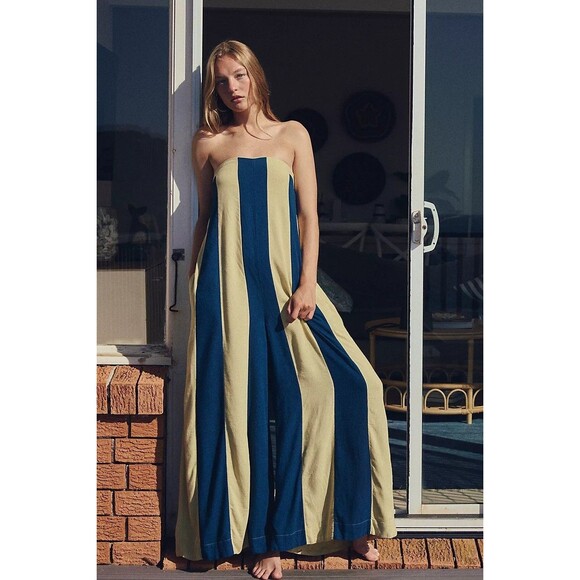 Free People Free-est Eden Jumpsuit Dress Tube Wide Leg Striped Print S 283398 - Picture 4 of 9